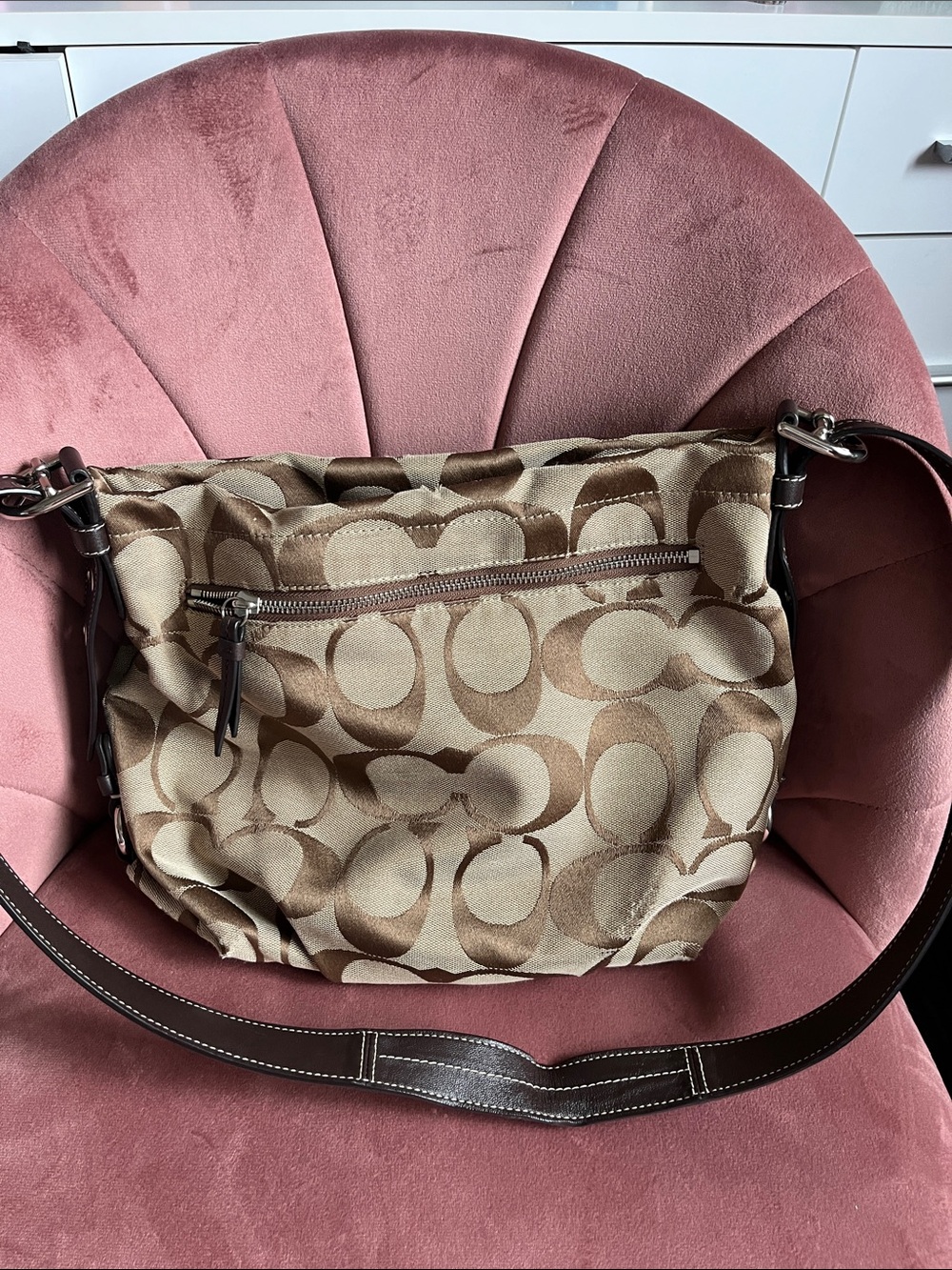 Vintage Coach Brown and Tan Crossbody Hobo Bag